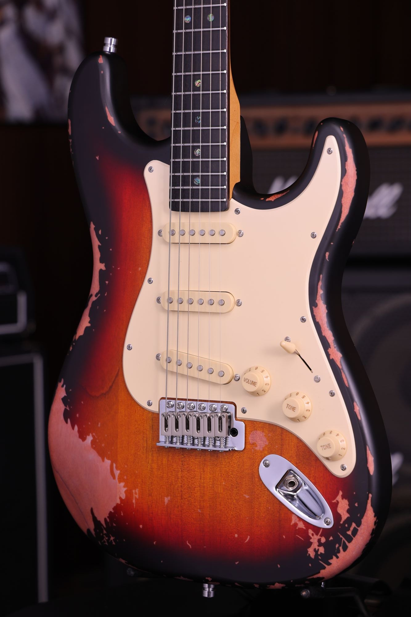 SSS Strat Style Electric Guitar – Sunburst Relic