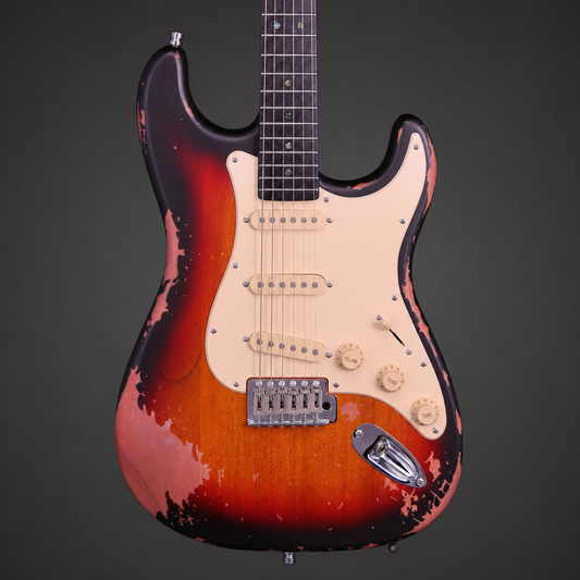 SSS Strat Style Electric Guitar – Sunburst Relic
