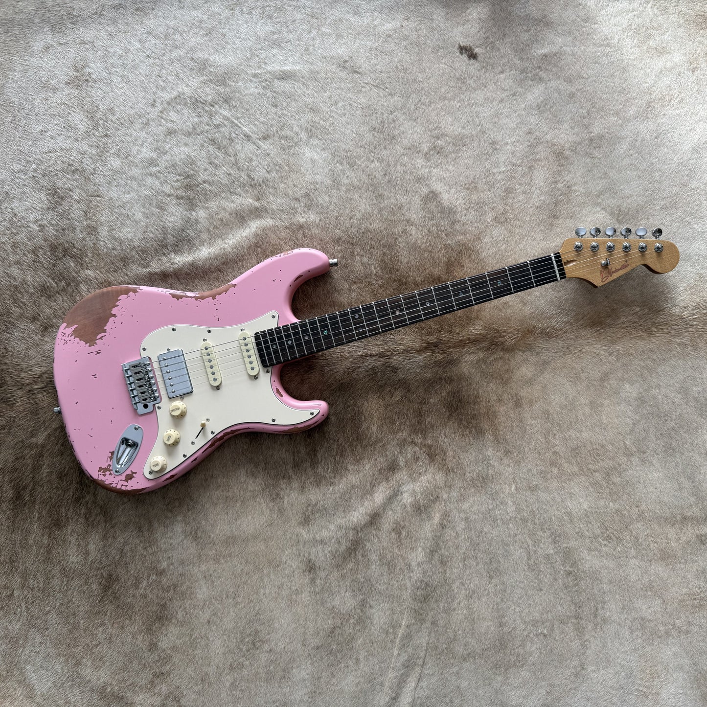 HSS Strat Style Electric Guitar – Shell Pink Relic