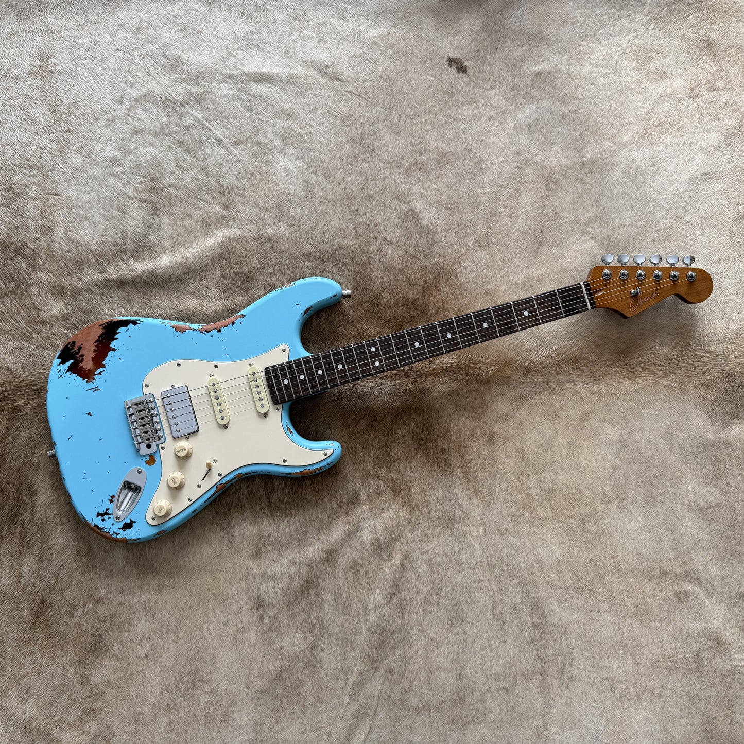 HSS Strat Style Electric Guitar – Surfblue Over Sunburst