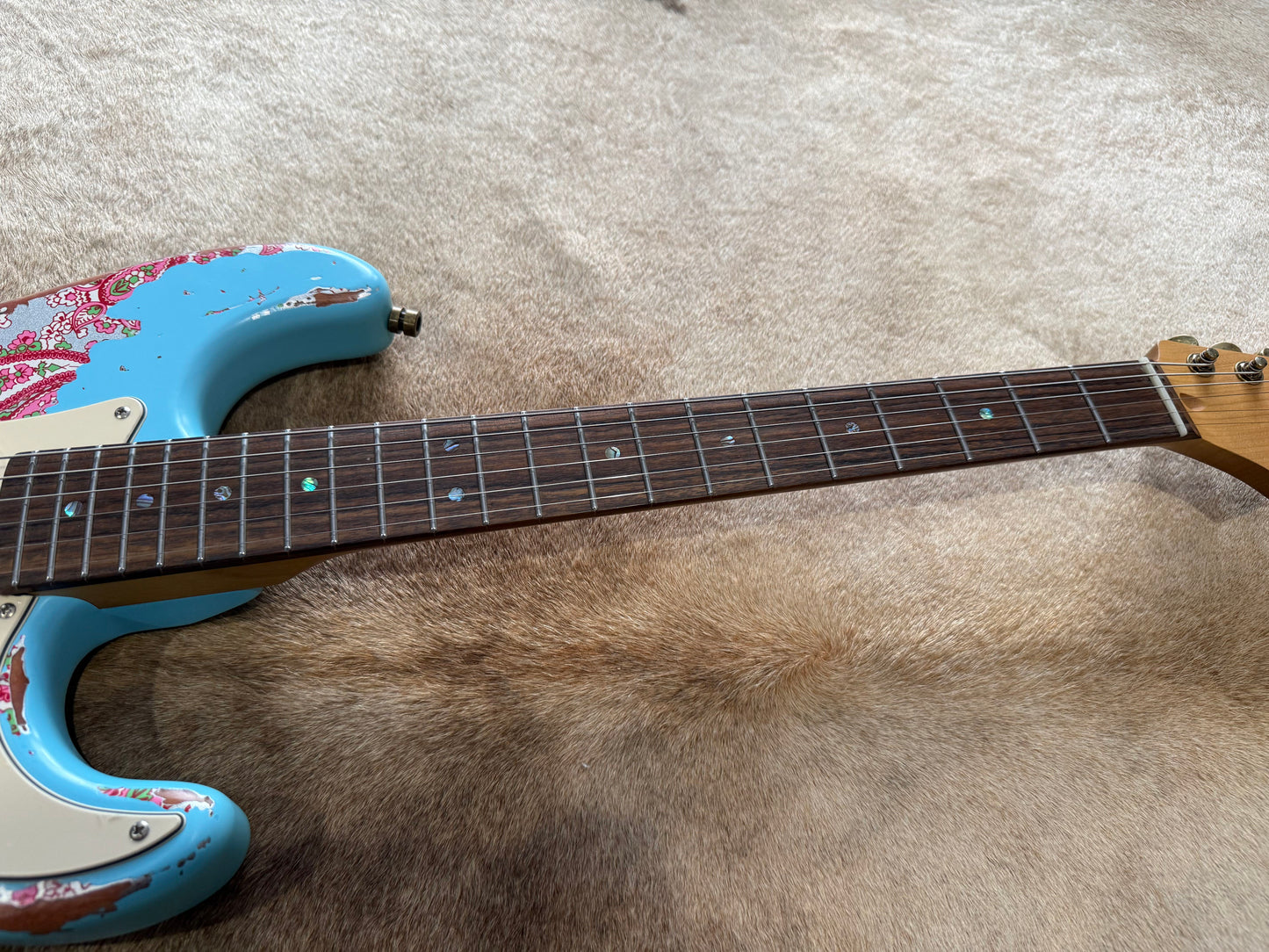 HSS Strat Style Electric Guitar – Surfblue Over Paisley