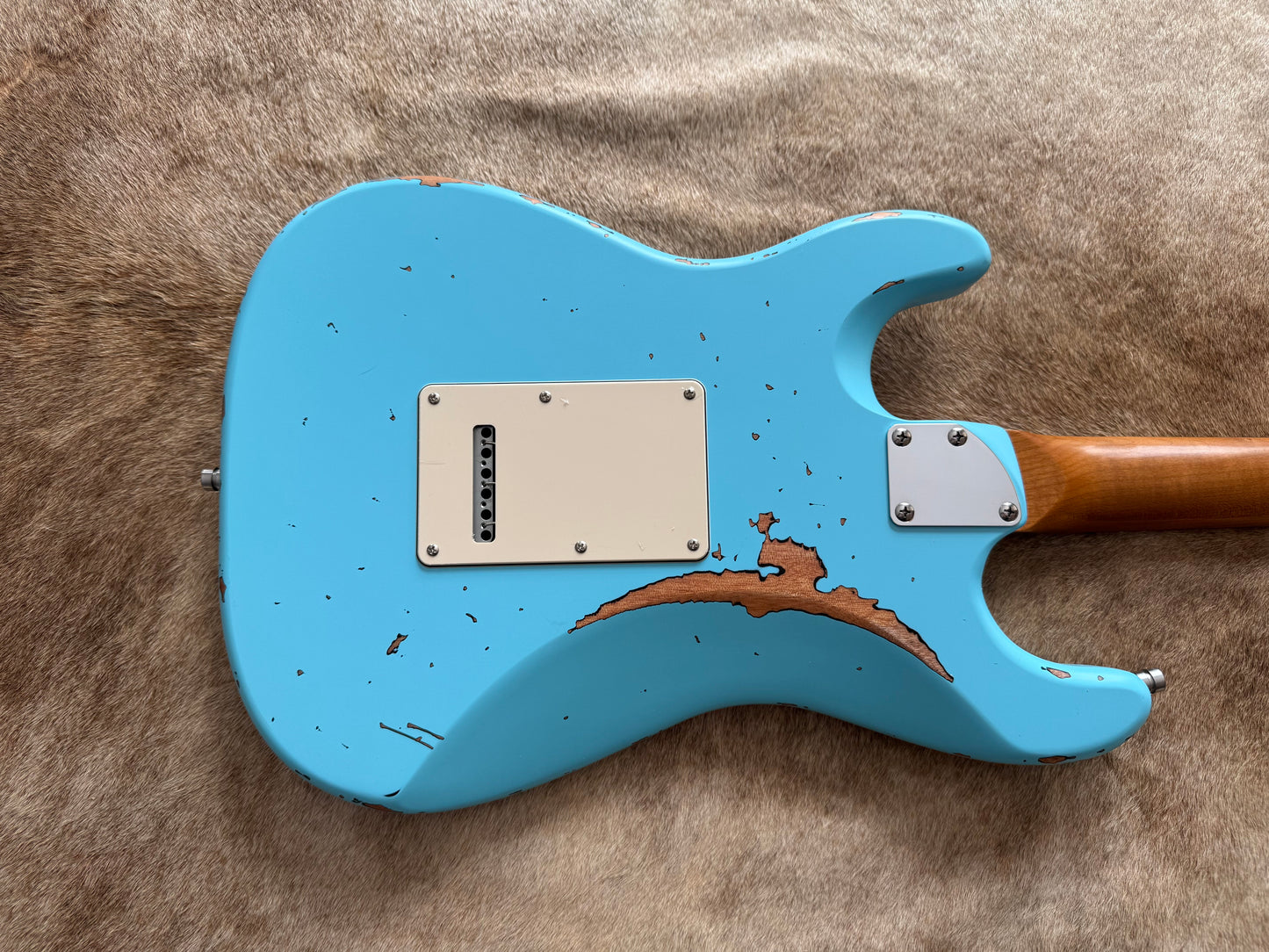 HSS Strat Style Electric Guitar – Surfblue Over Sunburst
