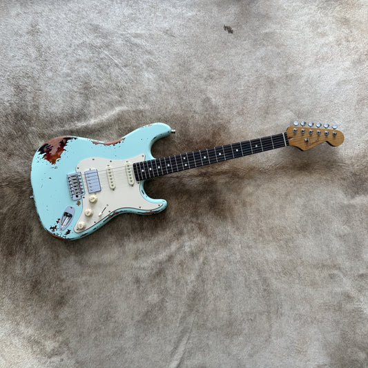 HSS Strat Style Electric Guitar – Surfgreen Over Sunburst