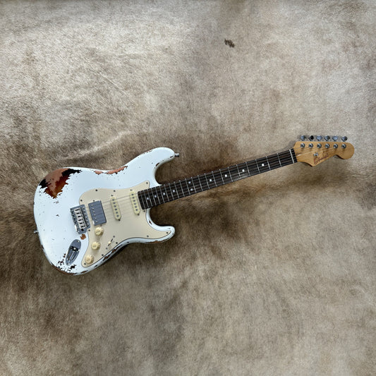 HSS Strat Style Electric Guitar – White Over Sunburst