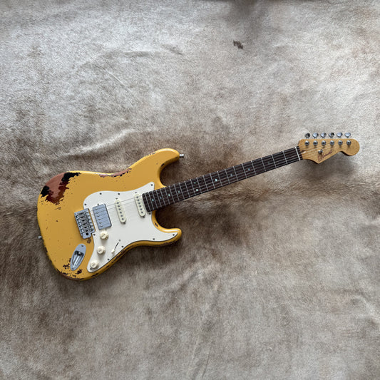 HSS Strat Style Electric Guitar – Yellow Over Sunburst