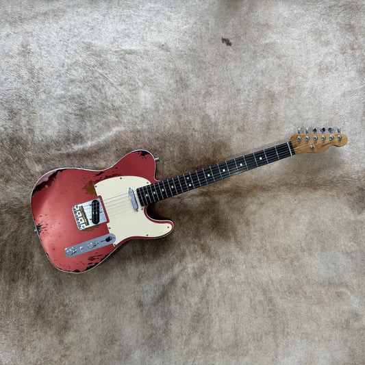 HSS Strat Style Electric Guitar – Metallic Red Over Sunburst