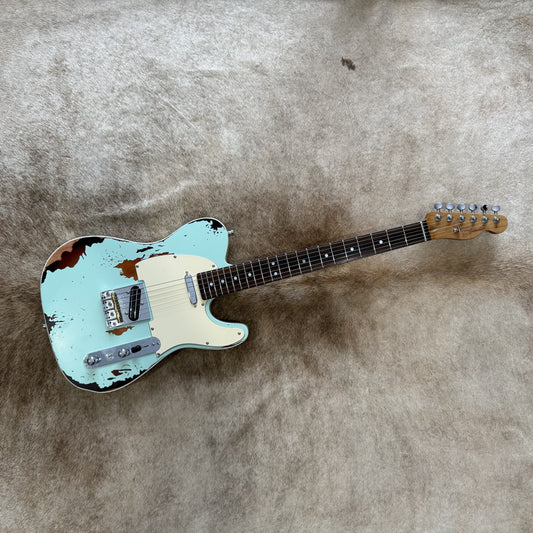 HSS Strat Style Electric Guitar – Surf Green Over Sunburst