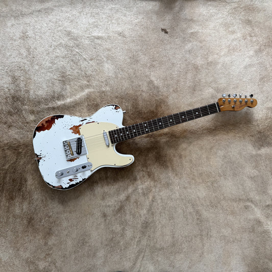 HSS Strat Style Electric Guitar – White Over Sunburst